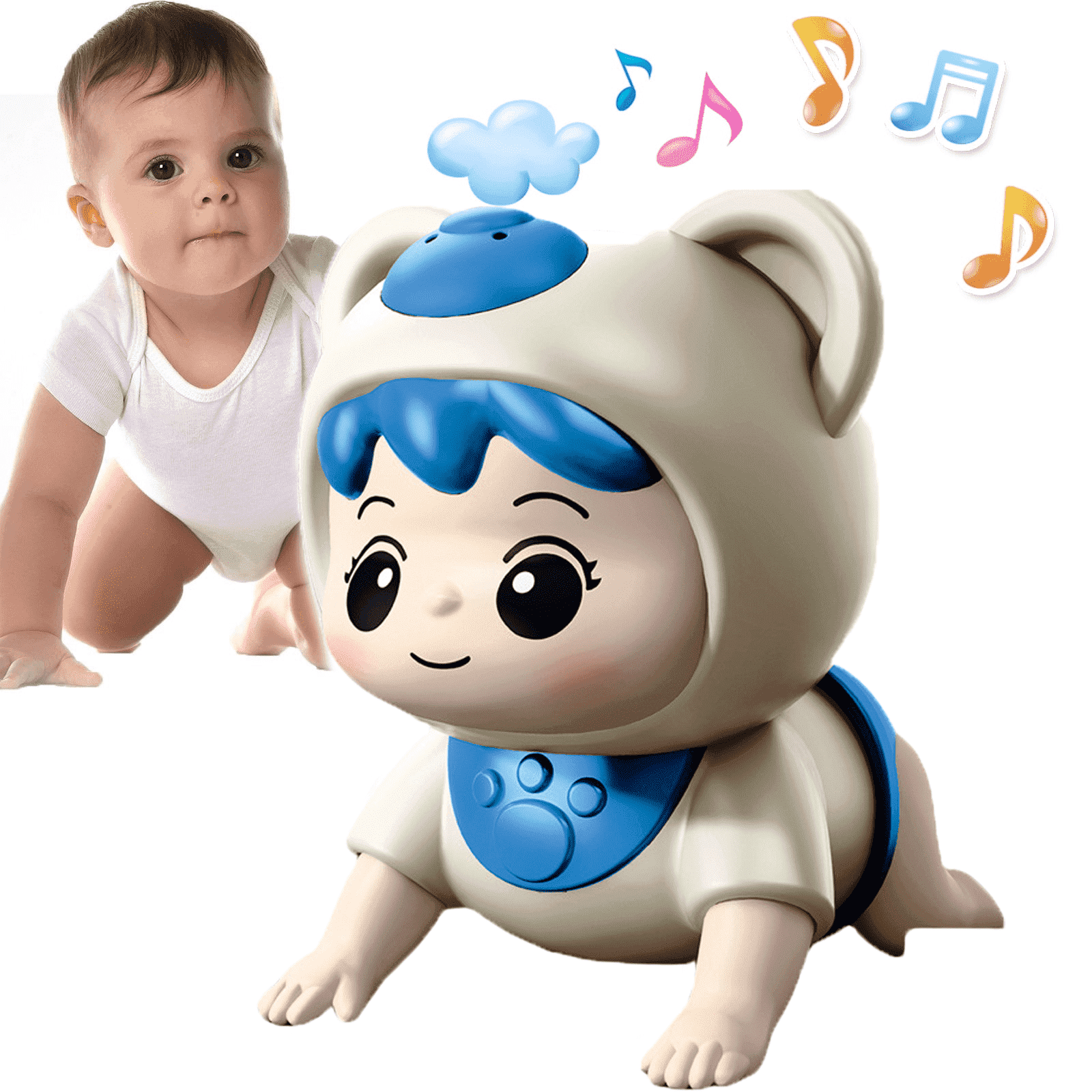 Lvelia Toddler Toy, Crawling Baby Toys for 6-12 Months, Fun Tummy Time Toys for Toddler with Music, Interactive Walking Moving Sensory Toys for Infant Baby Girls Boys 12 to 24 months,Blue