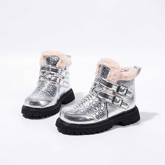 LvhaoGJOB Boys' Snow Boots for Snow Play - Faux Fur Lined, Non-Slip Sole