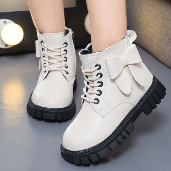 LvhaoGJOB Girls' Ankle Boots for Everyday Wear - Lace-Up Design, Side Zipper