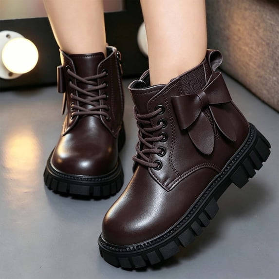 LvhaoGJOB Girls' Ankle Boots for Everyday Wear - Lace-Up Design, Side Zipper