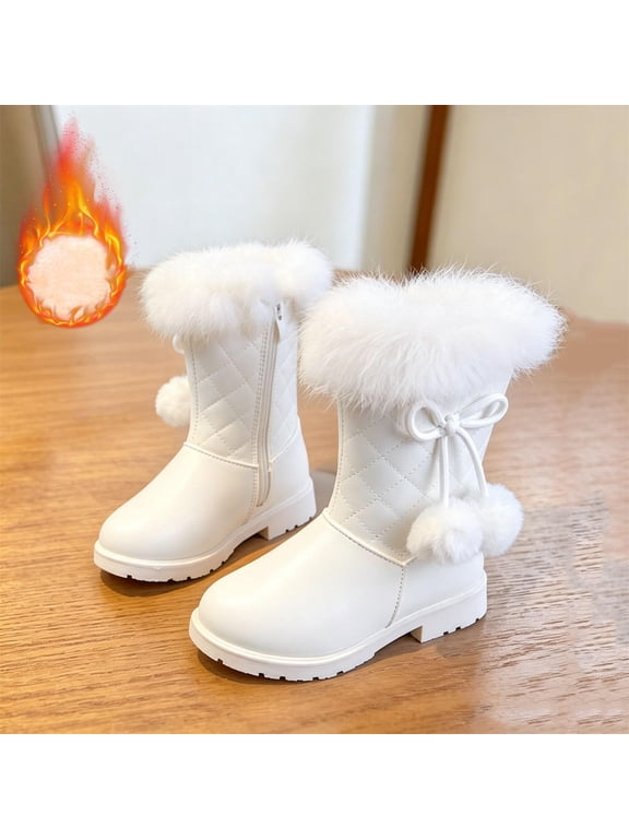Girls' Snow Boots for Snow Play - Faux Fur Lined, Non-Slip Sole