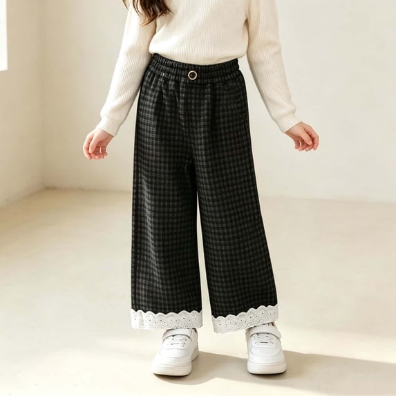 LvhaoGJOB Kids' Wide-Leg Pants - Soft, Elastic Waist & Pockets - Black 13-14 Years