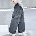 thumbnail image 1 of LvhaoGJOB Kids' Wide-Leg Pants - Soft, Elastic Waist & Pockets - Dark Gray 14-15 Years, 1 of 5