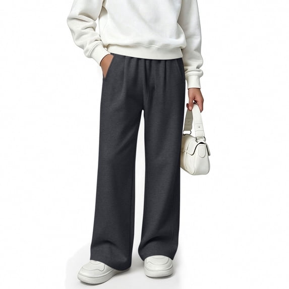 LvhaoGJOB Kids' Wide-Leg Pants - Soft, Elastic Waist & Pockets - Gray 14-15 Years