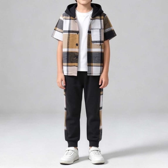 LvhaoGJOB Little Kids Boys 2-Piece Outfit Set, Black - plaid pattern, tartan plaid