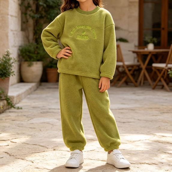 LvhaoGJOB Little Kids Boys Sweatshirt and Pants Outfit Set, Green - soft sherpa fleece