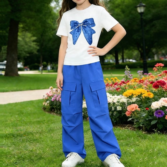 LvhaoGJOB Little Kids Girls 2-Piece Outfit Set - Multi-Pocket, Elastic Waist