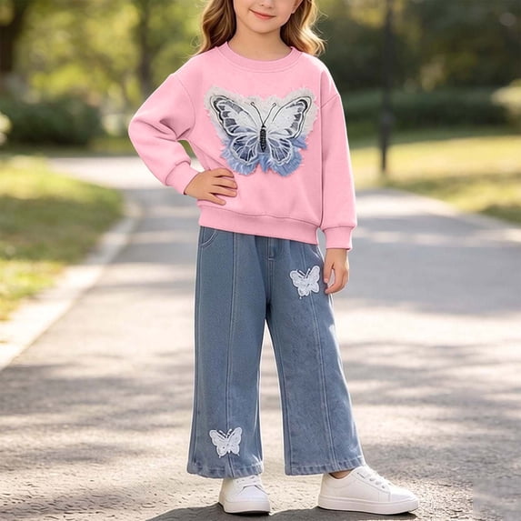 LvhaoGJOB Little Kids Girls 2-Piece Outfit Set - Multi-Pocket, Fleece Lined, Elastic Waist