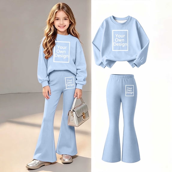 LvhaoGJOB Little Kids Girls Sweatshirt and Pants Outfit Set, Blue - graphic print, custom print