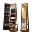 thumbnail image 1 of Lvifur 360° Swivel LED Jewelry Cabinet,Full Length Mirror Large Capacity Jewelry Armoire Organizer with 6 LED Lights, Lockable Floor Standing Mirror With Back Rear Storage, Brown, 1 of 8