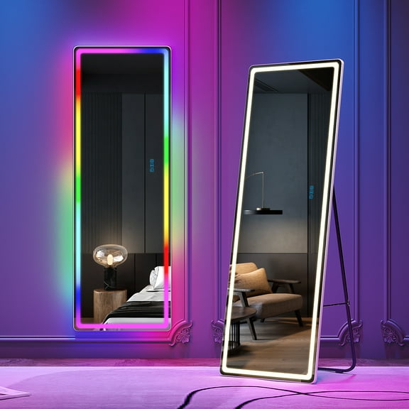 Lvifur 63"x22" LED Full Length Mirror,7 Colors RGB Dimmable Lighting, Free Standing Floor Mirror Dressing Mirror, White