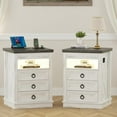 thumbnail image 1 of Lvifur Farmhouse Nightstand with Gun Drawer Set of 2, Human Sensor LED Bedside Table with LED Lights & Charging Station, Rustic Wood Sofa Side End Table with 3 Drawers for Bedroom (Whitex2), 1 of 18