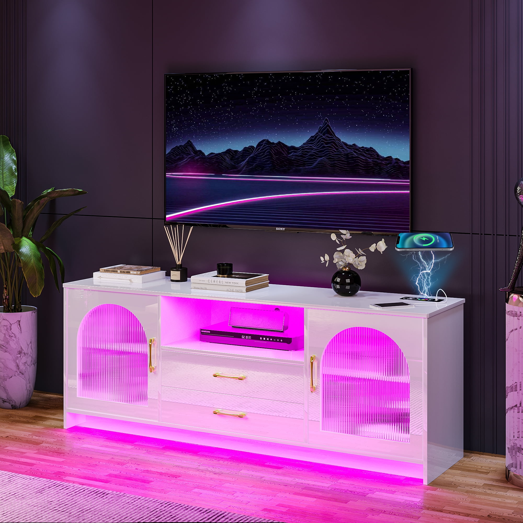 Lvifur Modern LED TV Stand with Human Body Induction & 24 RGB Colors