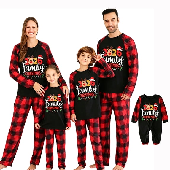 Lvotionpl 2026 Family Matching Christmas Pajamas Set, Christmas PJs for Men Women s, Long Sleeve Tops and Pants, Holiday Family Sleepwear, Xmas Pajama Sets