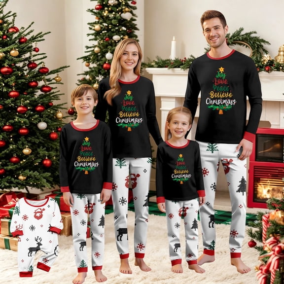 Lvotionpl 2026 Family Matching Christmas Pajamas Set, Christmas PJs for Men Women s, Long Sleeve Tops and Pants, Holiday Family Sleepwear, Xmas Pajama Sets