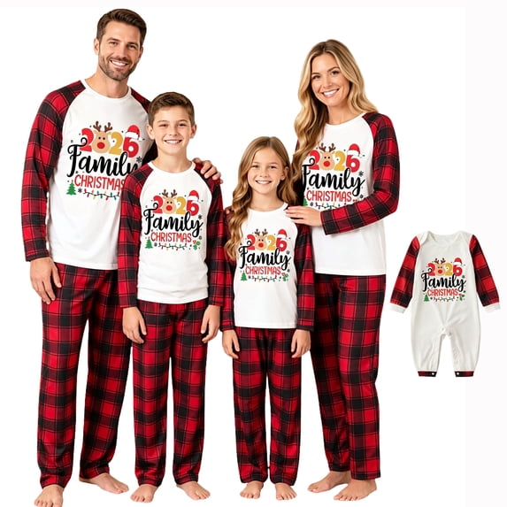 Lvotionpl 2026 Family Matching Christmas Pajamas Set, Christmas PJs for Men Women s, Long Sleeve Tops and Pants, Holiday Family Sleepwear, Xmas Pajama Sets