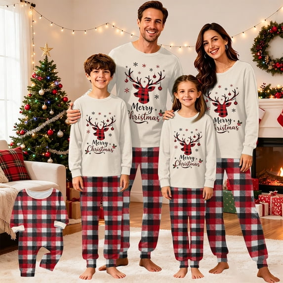 Lvotionpl 2026 Family Matching Christmas Pajamas Set, Christmas PJs for Men Women s, Long Sleeve Tops and Pants, Holiday Family Sleepwear, Xmas Pajama Sets