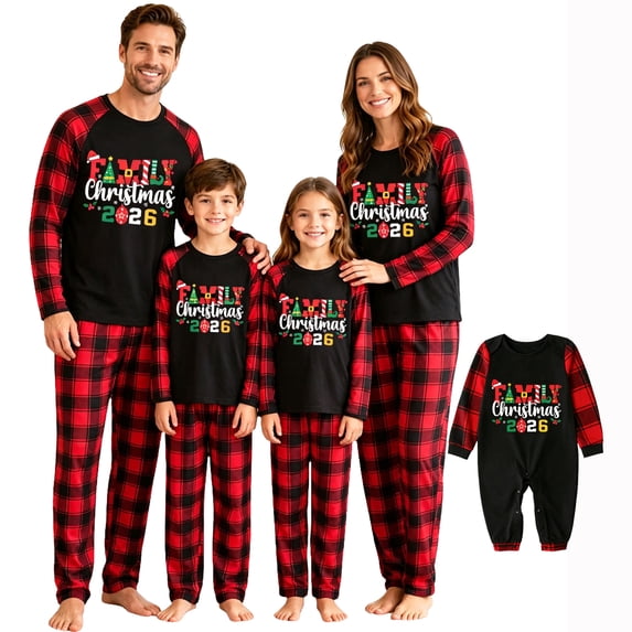 Lvotionpl 2026 Family Matching Christmas Pajamas Set, Christmas PJs for Men Women s, Long Sleeve Tops and Pants, Holiday Family Sleepwear, Xmas Pajama Sets
