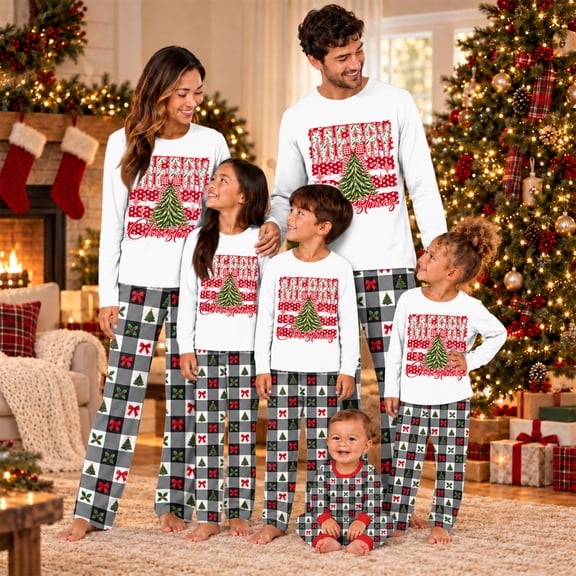 Lvotionpl 2026 Family Matching Christmas Pajamas Set, Christmas PJs for Men Women s, Long Sleeve Tops and Pants, Holiday Family Sleepwear, Xmas Pajama Sets