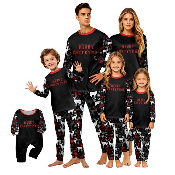 Lvotionpl 2026 Match Family Christmas Pjs, Matching Christmas Pajamas Long Sleeve Top & Pants Set Matching Holiday Family Pajama Xmas Sets