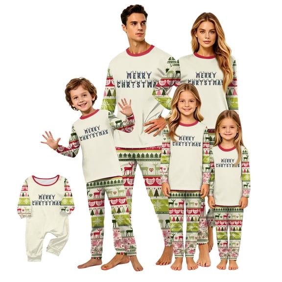 Lvotionpl 2026 Match Family Christmas Pjs, Matching Christmas Pajamas Long Sleeve Top & Pants Set Matching Holiday Family Pajama Xmas Sets