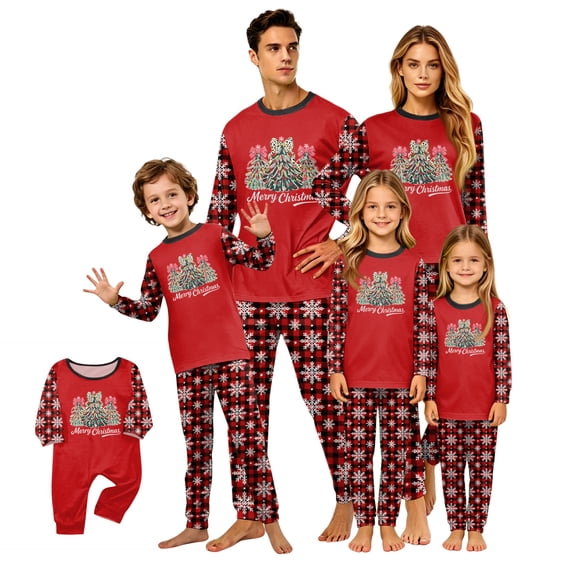 Lvotionpl 2026 Match Family Christmas Pjs, Matching Christmas Pajamas Long Sleeve Top & Pants Set Matching Holiday Family Pajama Xmas Sets