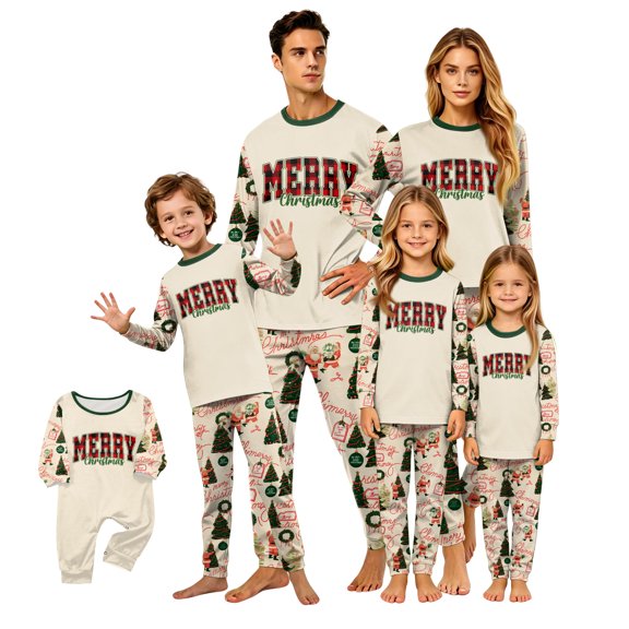 Lvotionpl 2026 Match Family Christmas Pjs, Matching Christmas Pajamas Long Sleeve Top & Pants Set Matching Holiday Family Pajama Xmas Sets