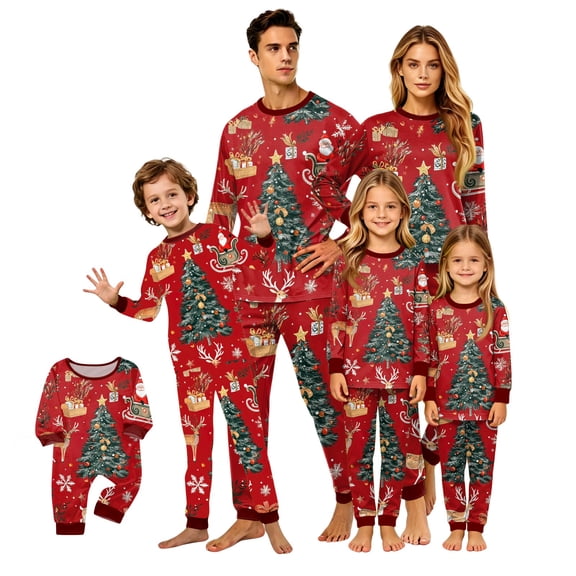 Lvotionpl 2026 Match Family Christmas Pjs, Matching Christmas Pajamas Long Sleeve Top & Pants Set Matching Holiday Family Pajama Xmas Sets