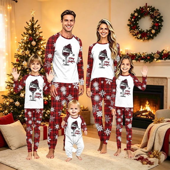 Lvotionpl 2026 Match Family Christmas Pjs, Matching Christmas Pajamas Long Sleeve Top & Pants Set Matching Holiday Family Pajama Xmas Sets