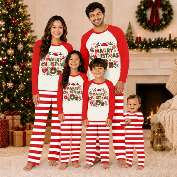 Lvotionpl Match Family Christmas Pjs, Matching Christmas Pajamas Long Sleeve Top & Pants Set Matching Holiday Family Pajama Xmas Sets