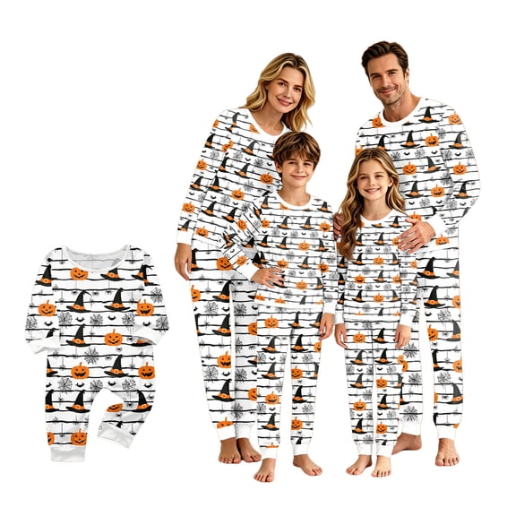 Lvotionpl Matching Halloween Pajamas 2026, Cozy Long Sleeve Holiday Sleepwear, Soft Festive Xmas Sleepwear