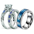 thumbnail image 1 of Ringheart Couple Rings His Her Wedding Ring Sets Matching Rings White Gold Plated Blue CZ Ring Titanium Men Ring, 1 of 7