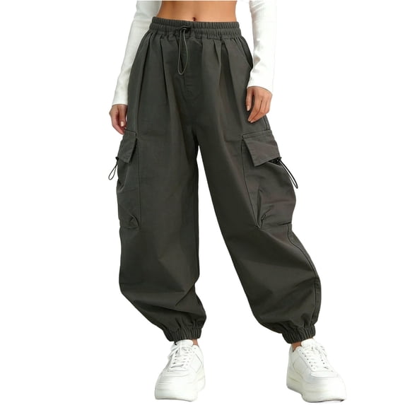 Lvshlubb Girls Fashion Pants Outdoor Casual Wide Leg Trousers Elastic Waist Cargo Pants with Drawstring Size 5-15
