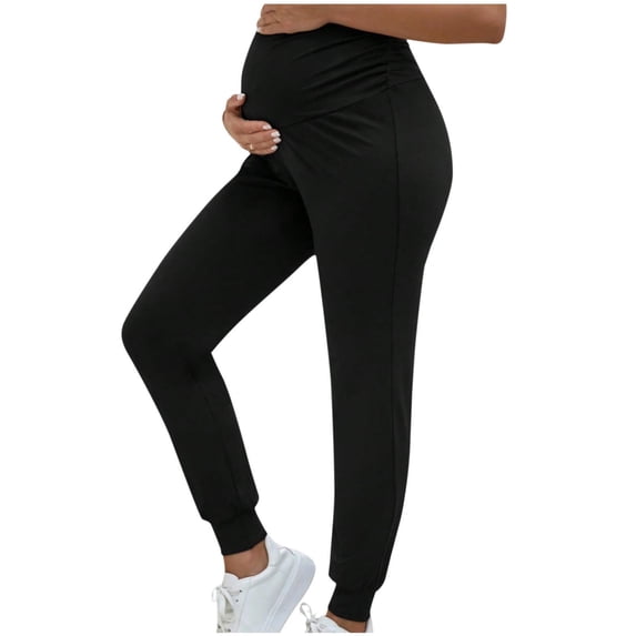 Lvshlubb Maternity Clothes for Women High Waisted Casual Cotton Maternity Sweatpants Pregnancy Lounge Trousers