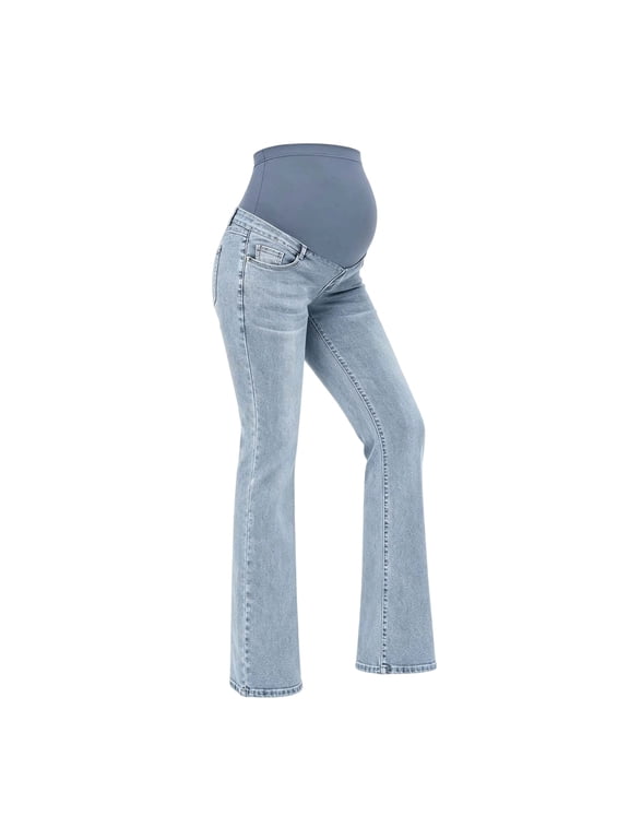 Women's Maternity Work Pants Over The Belly Elastic Waist Maternity Jeans with Pockets Pregnancy Clothes for Women