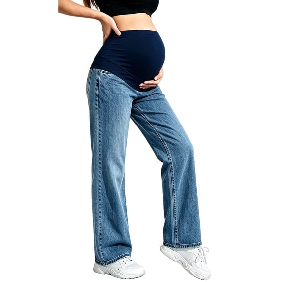 Lvshlubb Women's Pregnancy Pants Over The Belly Elastic Waist Casual Maternity Bottoms with Pockets Maternity Work Clothes