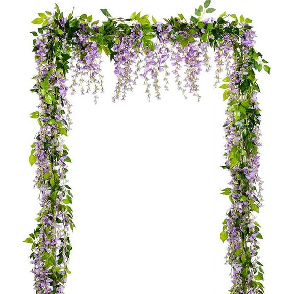 Wisteria Artificial Flowers Garland, 4Pcs Total 28.8ft White Artificial Wisteria Vine Silk Hanging Flower for Home Garden Outdoor Ceremony Wedding Arch Floral Decor