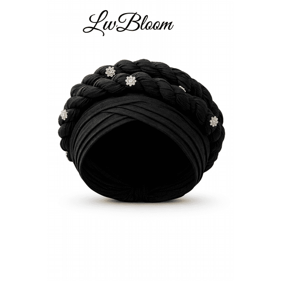 LwBloom Braided Sparkling Turban Headwrap for Women Elegant Stretch Head Wrap with Flower Accents, Soft Comfortable Hair Covering, Fashion Turban Headband 2123 in