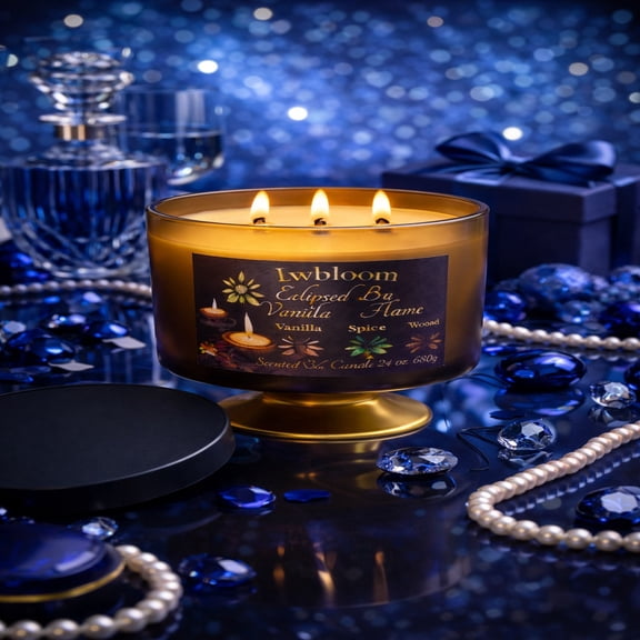 LwBloom Vanilla Spice Wood Luxury Candle 22 oz Amber Glass Jar, Triple Wood Wick Scented Candle, Crackling Wooden Wick Aromatherapy Candle for Home Dcor & Relaxation