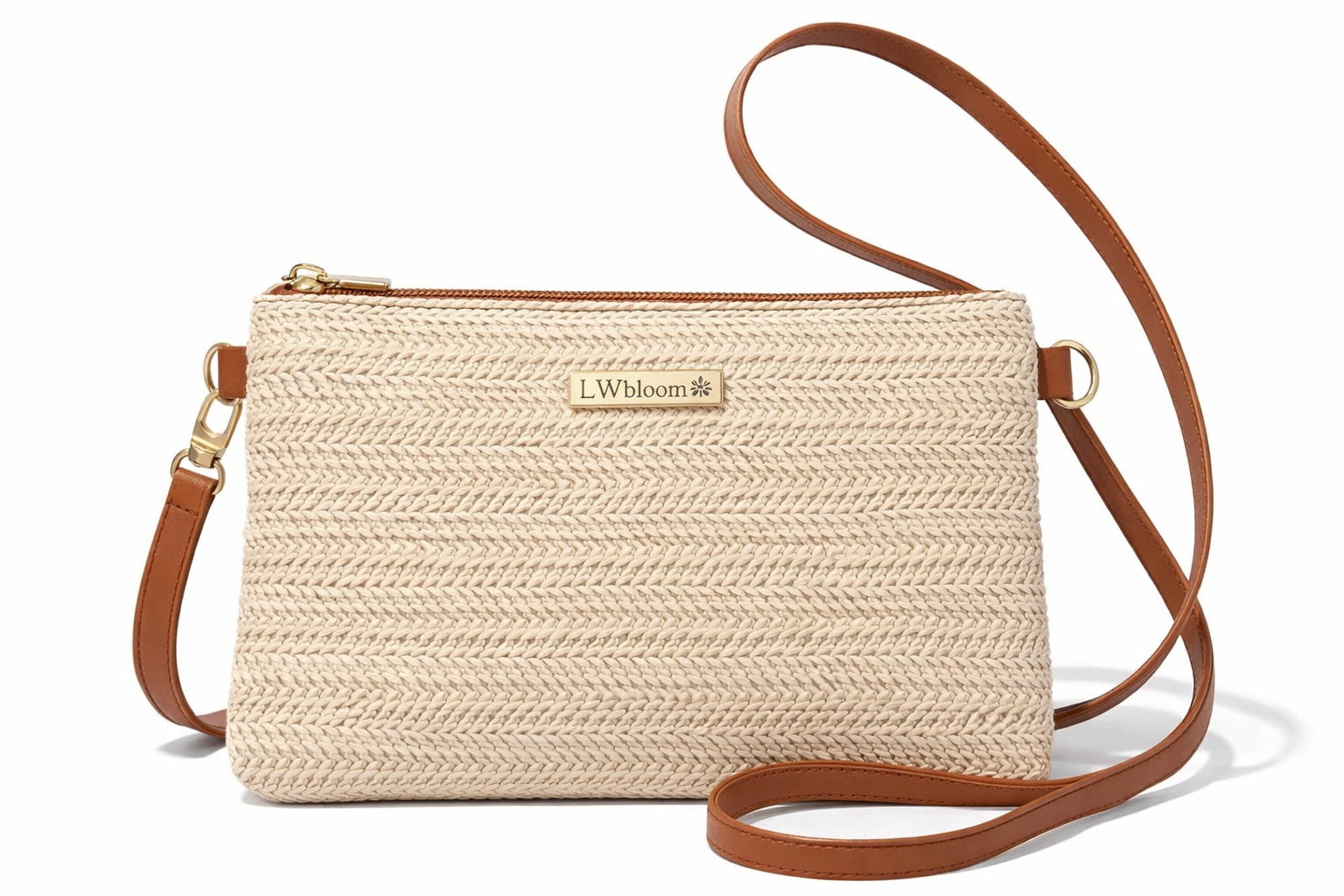 LwBloom Woven Straw Crossbody Purse for Women – Summer Beach Clutch Handbag with Adjustable Strap, Lightweight Vacation Shoulder Bag, Natural Beige