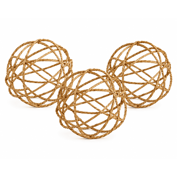 Lwbloom Large Woven Decorative Balls, 4.5 Inch Natural Rattan Style Bowl & Vase Fillers, Centerpiece Home Decor, Set of 3