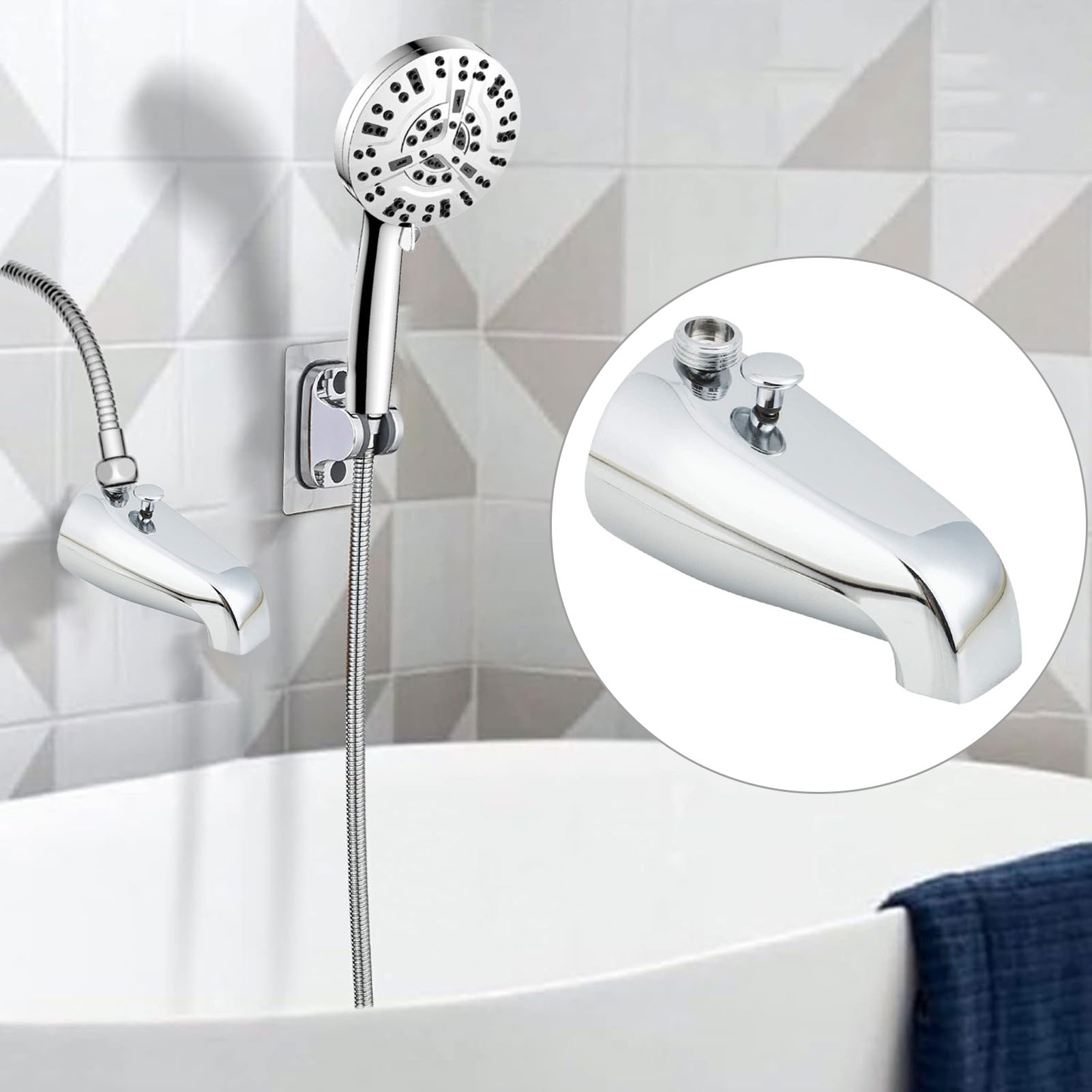 Lweong Bathtub Faucet Tub Spout Wall Mount Polished Push Button