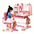 thumbnail image 1 of Lweong Kids Study Desk Chair Set, Height Adjustable Children School Study Table Chair Set with Sitting Corrector, Ergonomic Desk Chair with Book Stand, Foot Pedal, Partition Design, 1 of 8