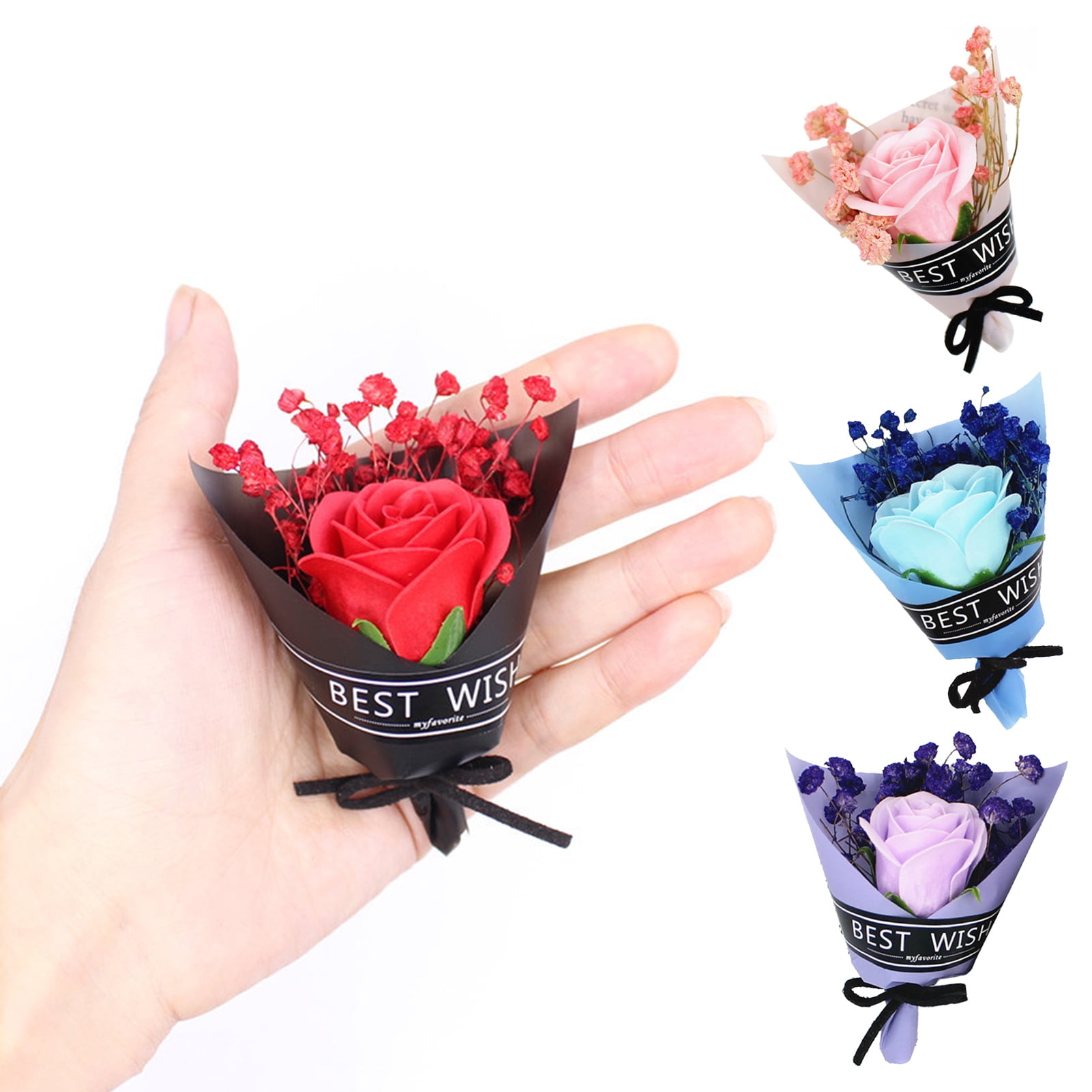 Lweong Romantic Mini Rose Bouquet Dried Flower Realistic Delicate
