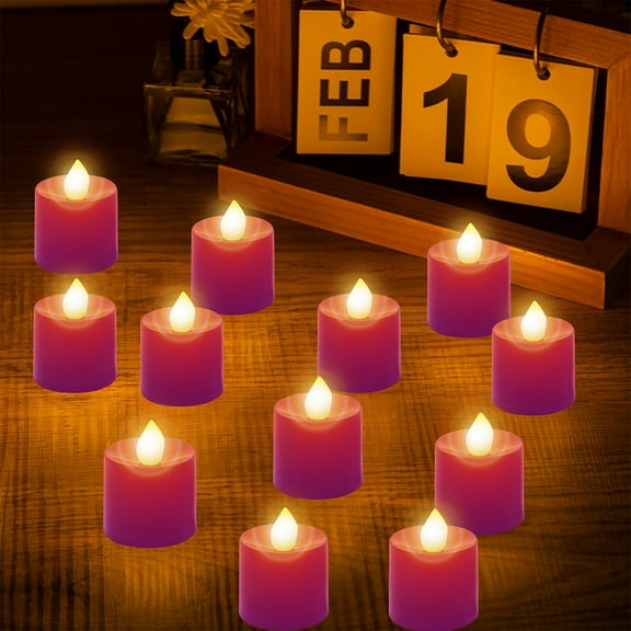 Lwlmwt 12 Pack Pink LED Tea Lights, Flameless Votive Candles, Electric Fake Colored Candles, Battery Operated Tealights Candles for Party, Christmas, Wedding Table Centerpiece, Proposal