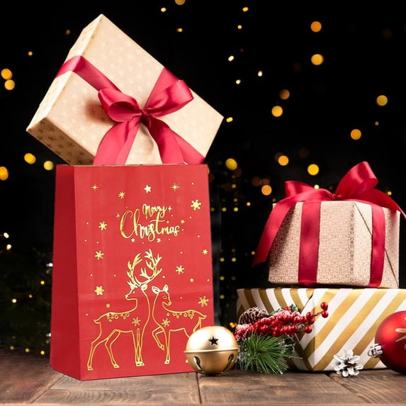 Lwlmwt 12 Pcs Christmas Bags Set with Handles Kraft Paper Woodland Forest Gift Bags Vintage Holiday Party Event Supplies Christmas Party Gifts