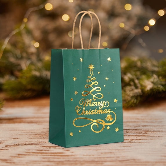 Lwlmwt 12 Pcs Christmas Bags Set with Handles Kraft Paper Woodland Forest Gift Bags Vintage Holiday Party Event Supplies Christmas Party Gifts