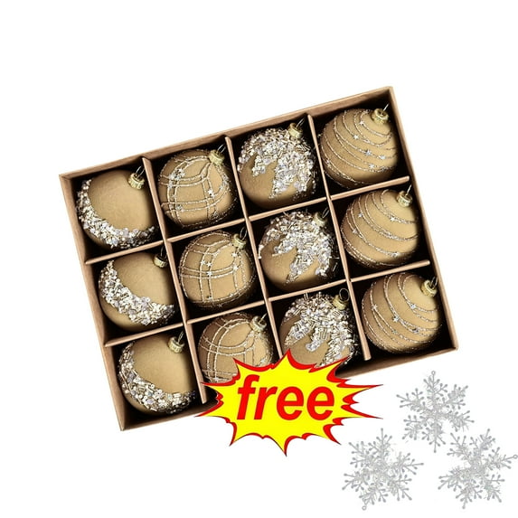 Lwlmwt 12 Pcs Velvet Christmas Ball Ornaments Set, Flocked Christmas Tree Ornaments Ball Shatterproof Xmas Balls Set Plastic Decorative Hanging Ornament for Xmas Wedding Party Home Decor
