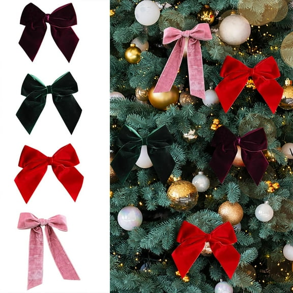 Lwlmwt 12-Piece Christmas Velvet Bow Set Pre-Made Velvet Bows Christmas Gift Wrapping Bows Vintage Christmas Decorations Suitable for Christmas Trees, Wreaths, and Staircase Decorations