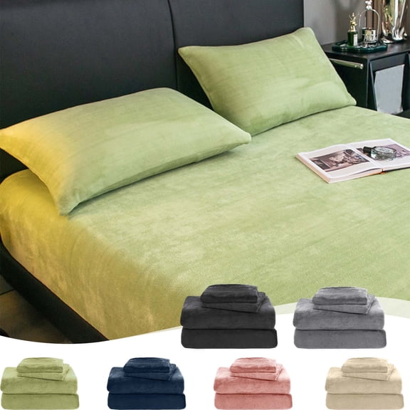Lwlmwt 150x200cm Plush Bed Sheet + Pillowcase,Elegant Comfort Warm 3-Piece Velvet Flannel Sheet Set,Non Pilling Anti-Static Fuzzy Sheet